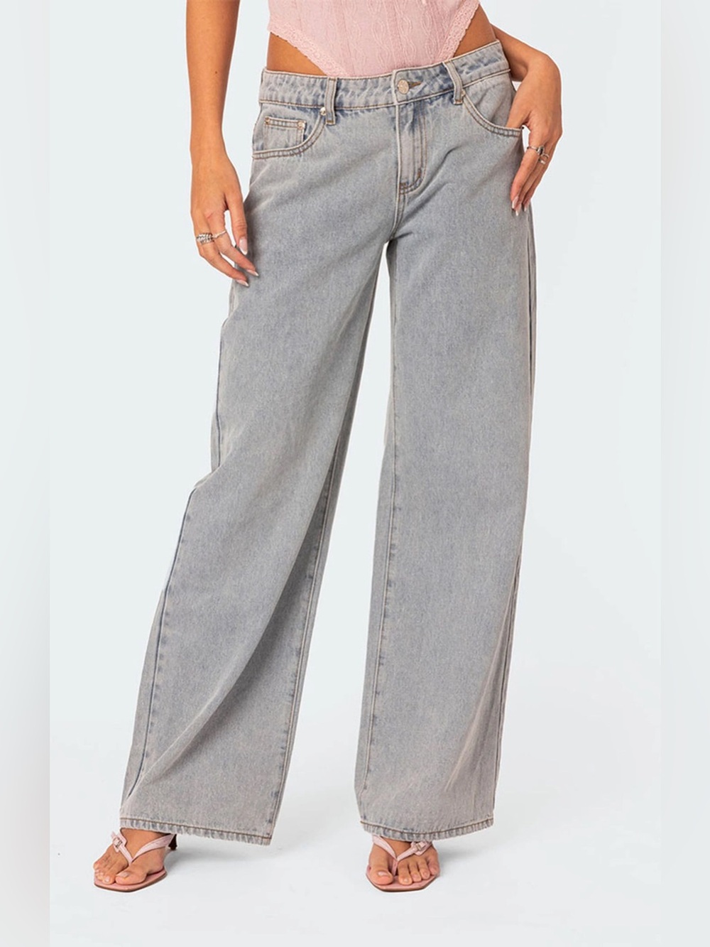 Edikted Bow Pocket Relaxed Jeans Low Rise Size XS